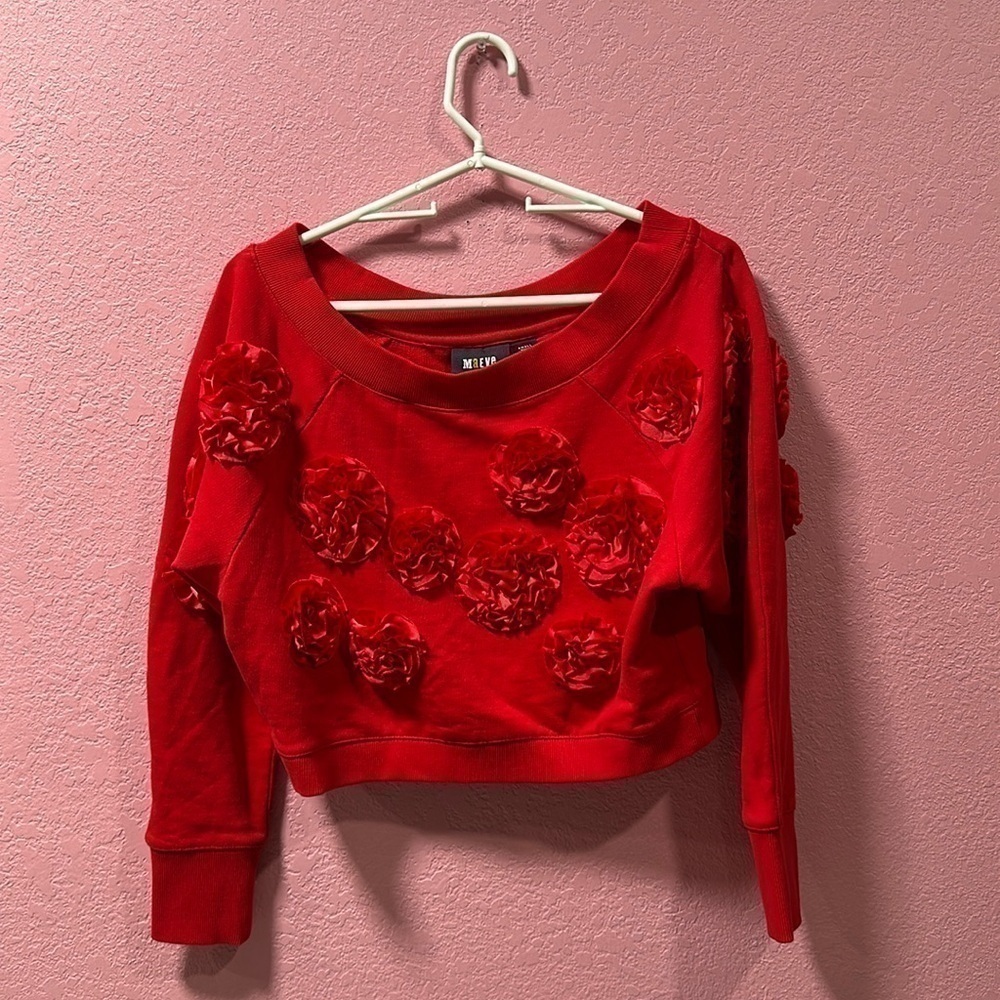 MAEVE By Anthropologie Maeve Three dimensional Floral Crop Sweatshirt Size Small